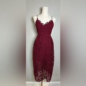 astr the label lace midi dress wine ASTR the Label Lace A-Line Midi Dress in Pink Mauve